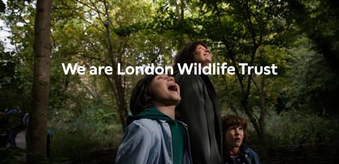 Family looking up at the trees with title 'We are London Wildlife Trust' written on top