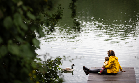 Mum with child at Walthamstow Wetlands