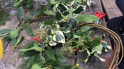 holly, ivy and yew wreaths