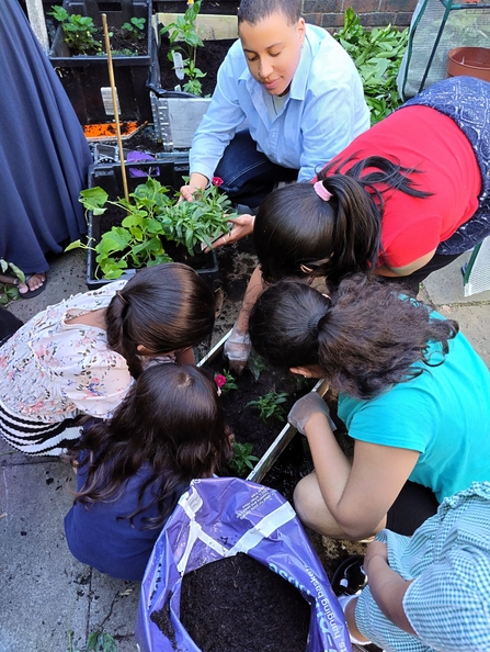 Group of people working on a planting project